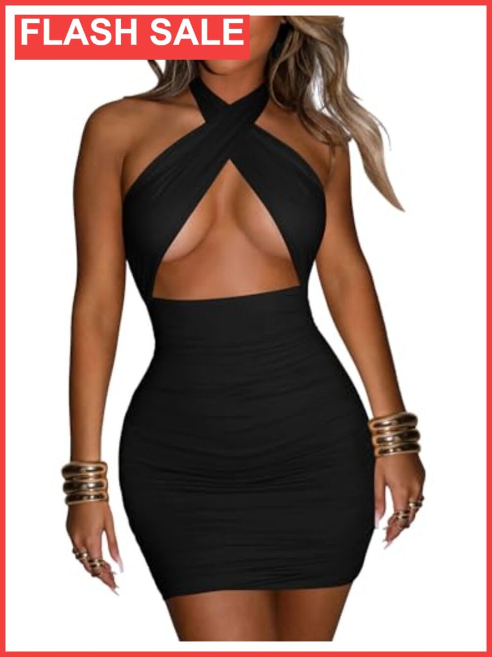 Sexy Ruched Bodycon Halter Mini Club Party Dress Cutout Backless